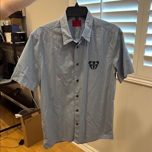 HUGO Blue Casual Button Down Shirt Lightweight Cotton size Large
